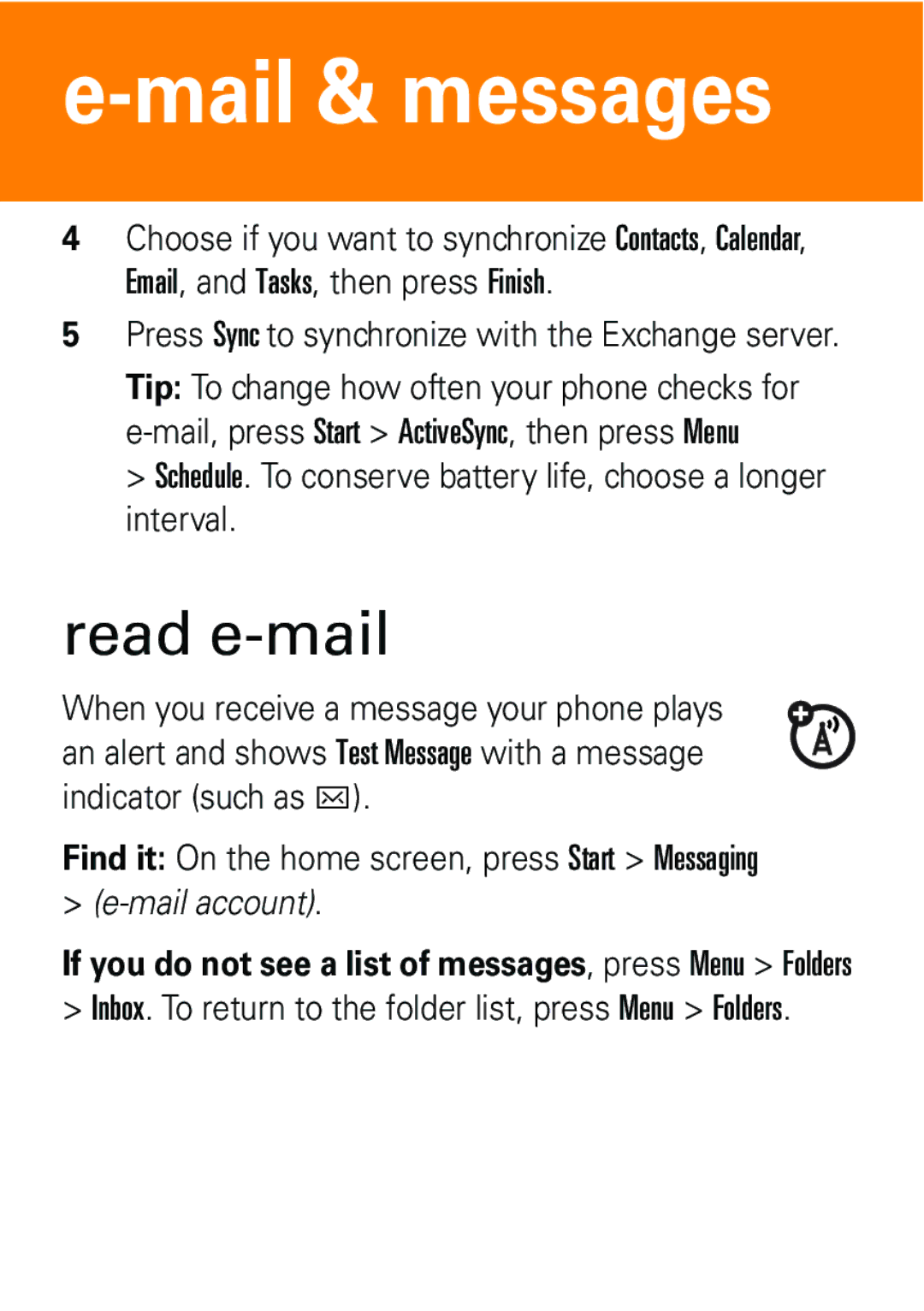 Motorola 6802935J48 quick start Read e-mail, Mail account 