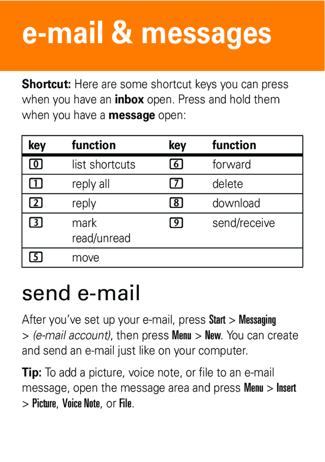 Motorola 6802935J48 quick start Send e-mail, After you’ve set up your e-mail, press Start Messaging 