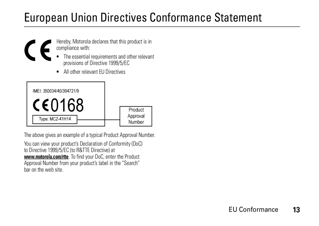 Motorola 6802937J48 European Union Directives Conformance Statement, EU Conformance, All other relevant EU Directives 