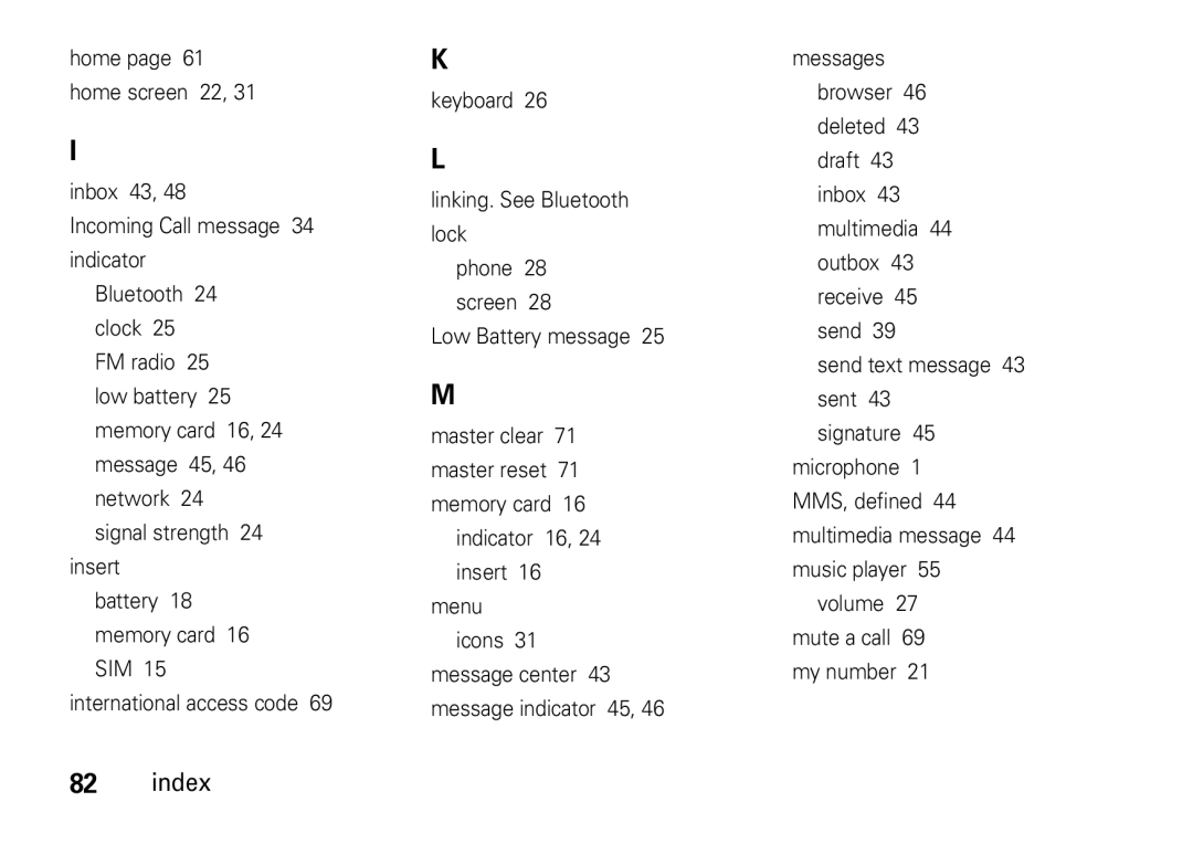 Motorola 6802937J48 manual Home page 61 home screen 22 