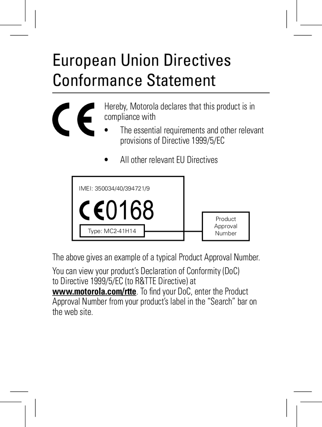 Motorola 6802938J65 manual European Union Directives Conformance Statement, All other relevant EU Directives 