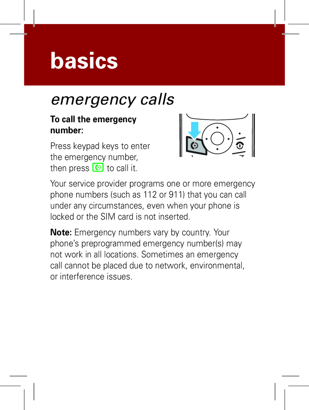 Motorola 6802938J65 manual Emergency calls, To call the emergency number 