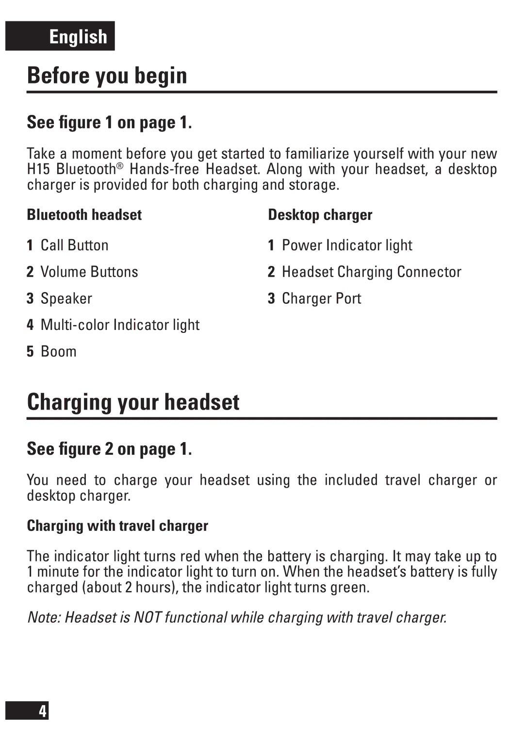 Motorola 6803578F33 manual Before you begin, Charging your headset, See ﬁgure 1 on, See ﬁgure 2 on 