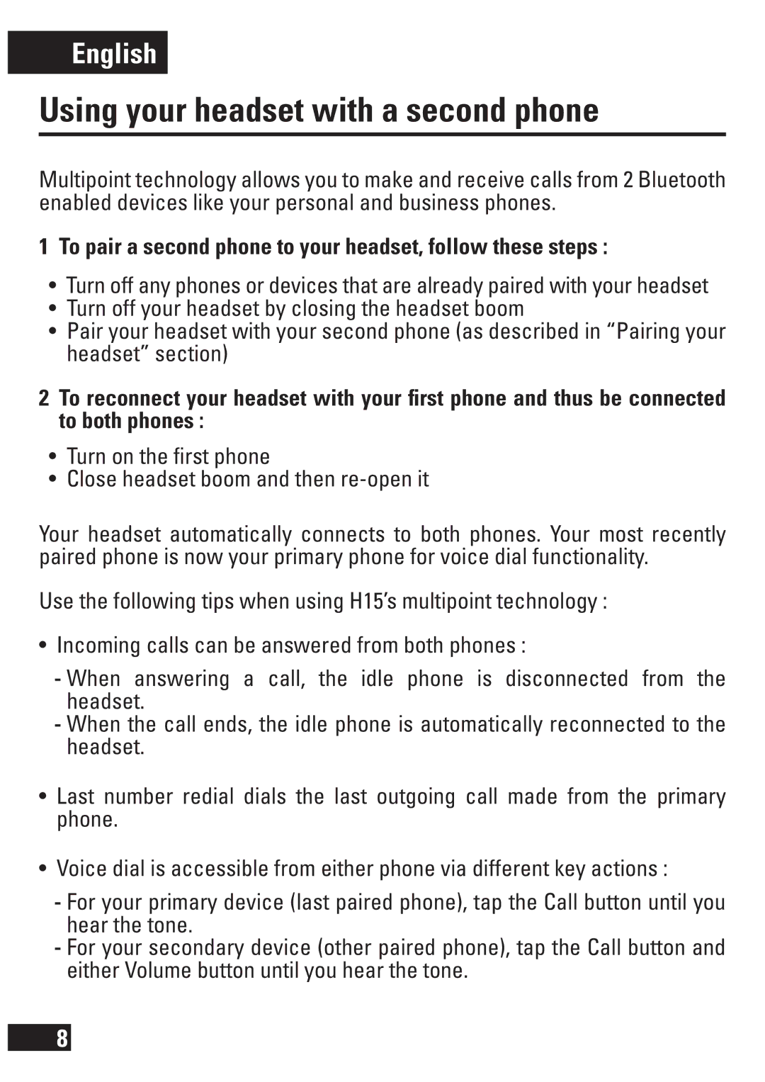 Motorola 6803578F33 Using your headset with a second phone, To pair a second phone to your headset, follow these steps 