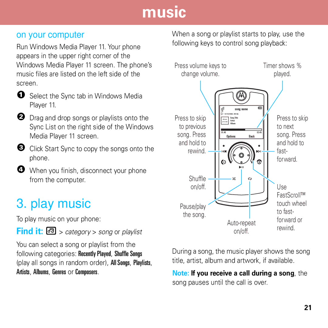 Motorola 6803632F58 quick start Play music, On your computer 