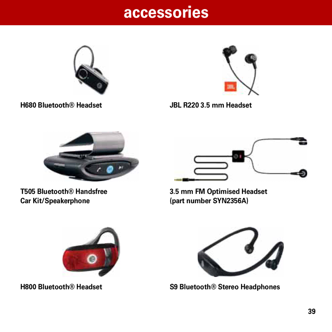 Motorola 6803632F58 quick start Accessories, H680 Bluetooth Headset, T505 Bluetooth Handsfree 