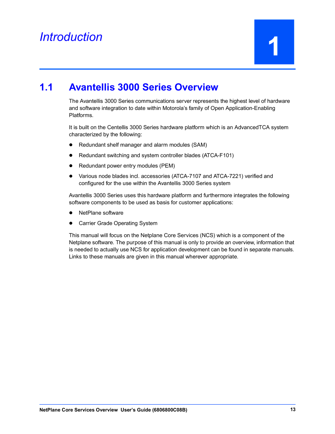 Motorola 6806800C08B manual Introduction, Avantellis 3000 Series Overview 