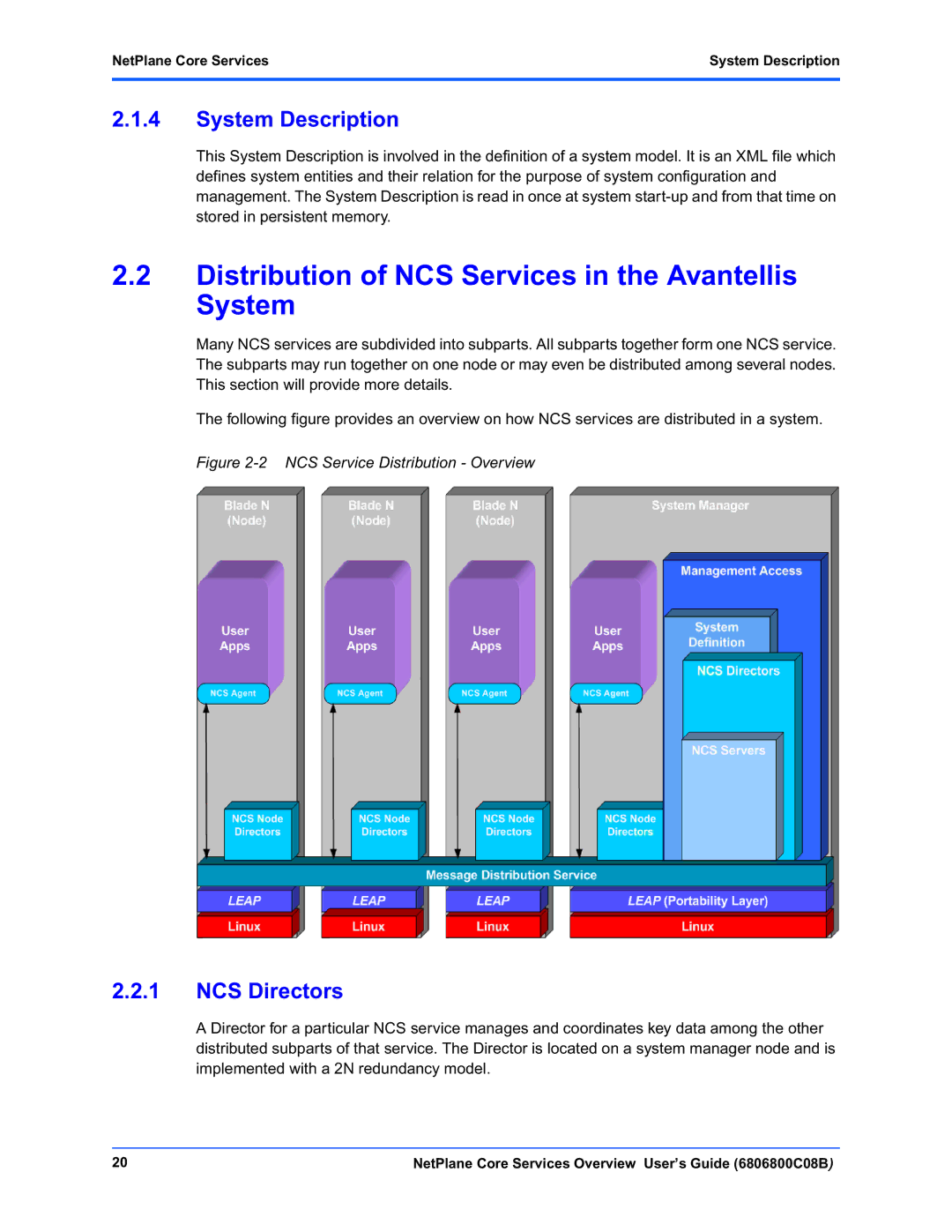 Motorola 6806800C08B manual Distribution of NCS Services in the Avantellis System, System Description, NCS Directors 