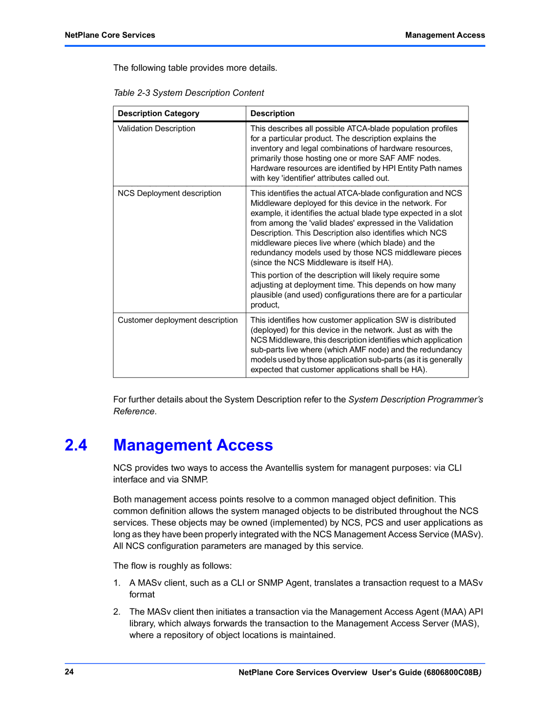 Motorola 6806800C08B manual NetPlane Core ServicesManagement Access, Description Category 