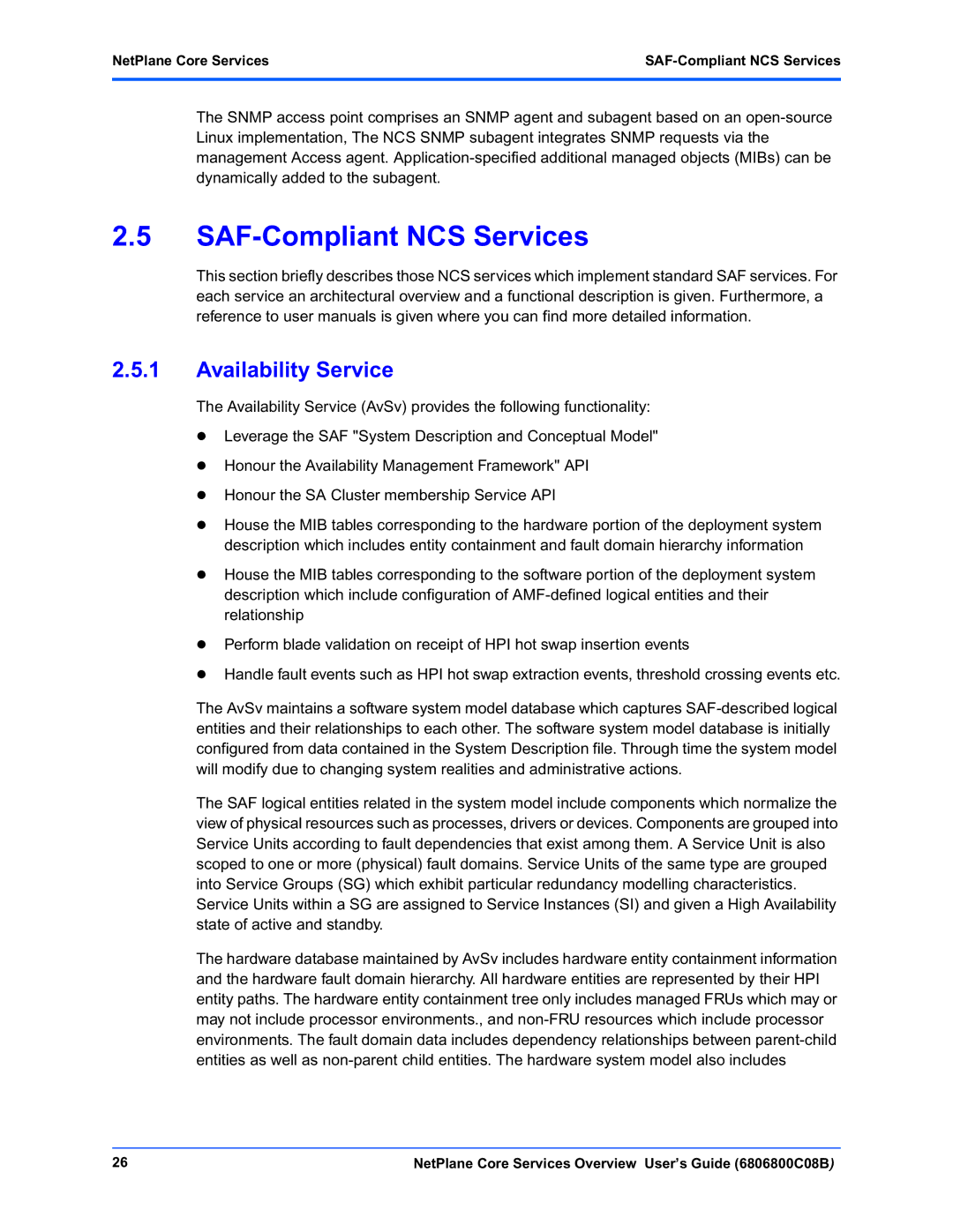 Motorola 6806800C08B manual Availability Service, NetPlane Core Services SAF-Compliant NCS Services 