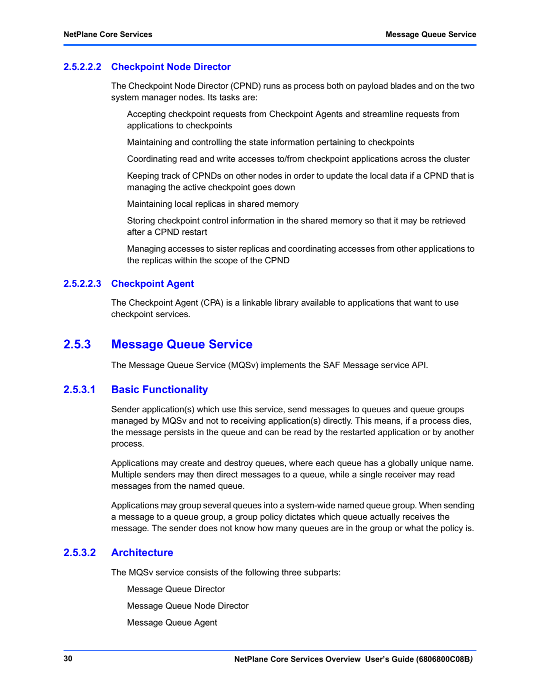 Motorola 6806800C08B manual Message Queue Service, Checkpoint Node Director, Checkpoint Agent 