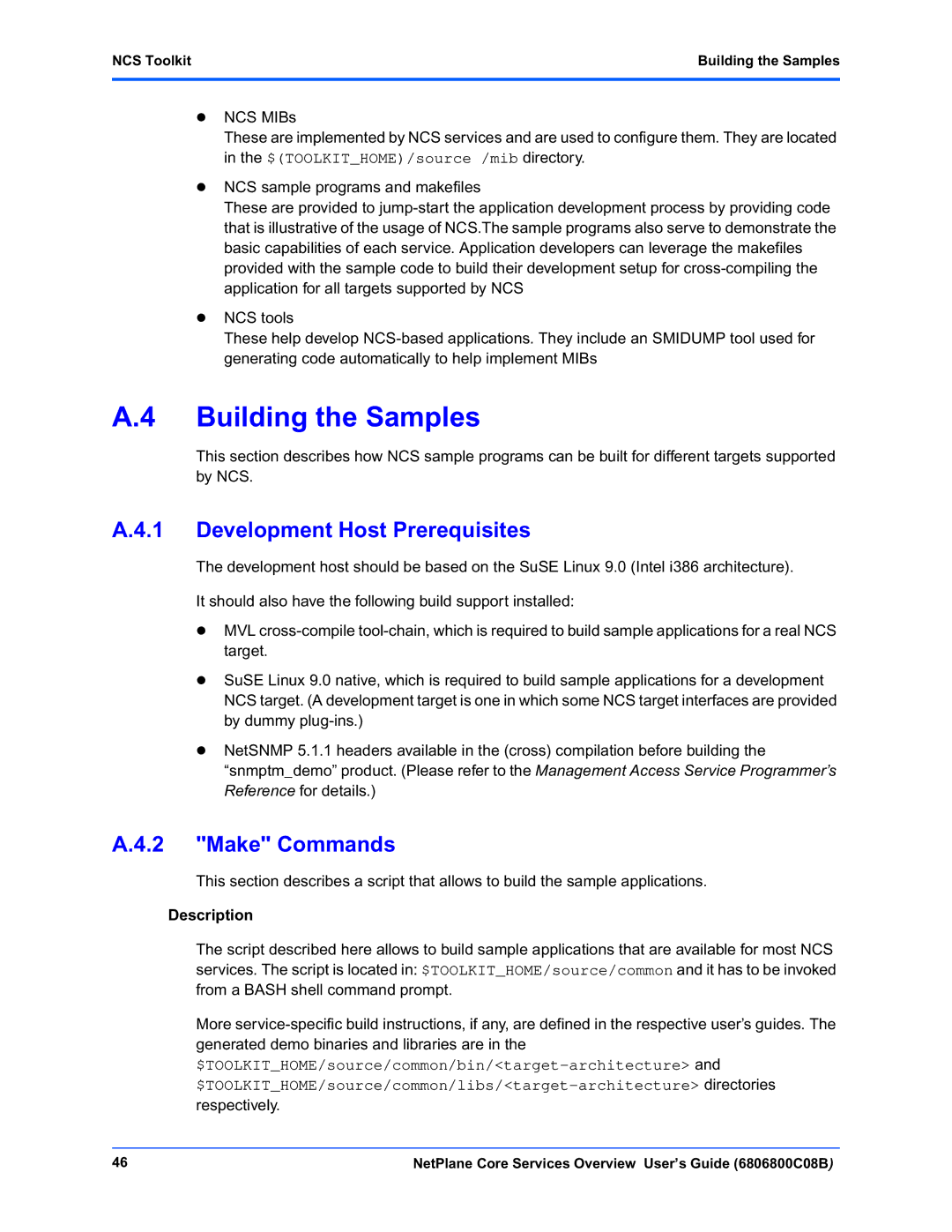 Motorola 6806800C08B manual Development Host Prerequisites, Make Commands, NCS Toolkit Building the Samples 