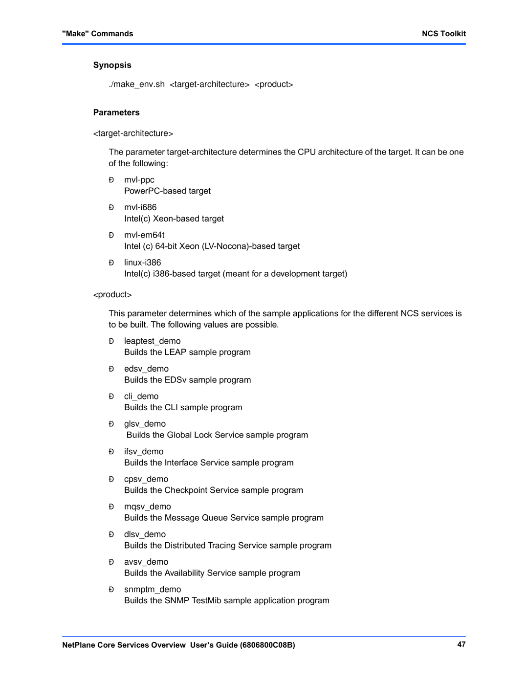 Motorola 6806800C08B manual Parameters, Make CommandsNCS Toolkit 