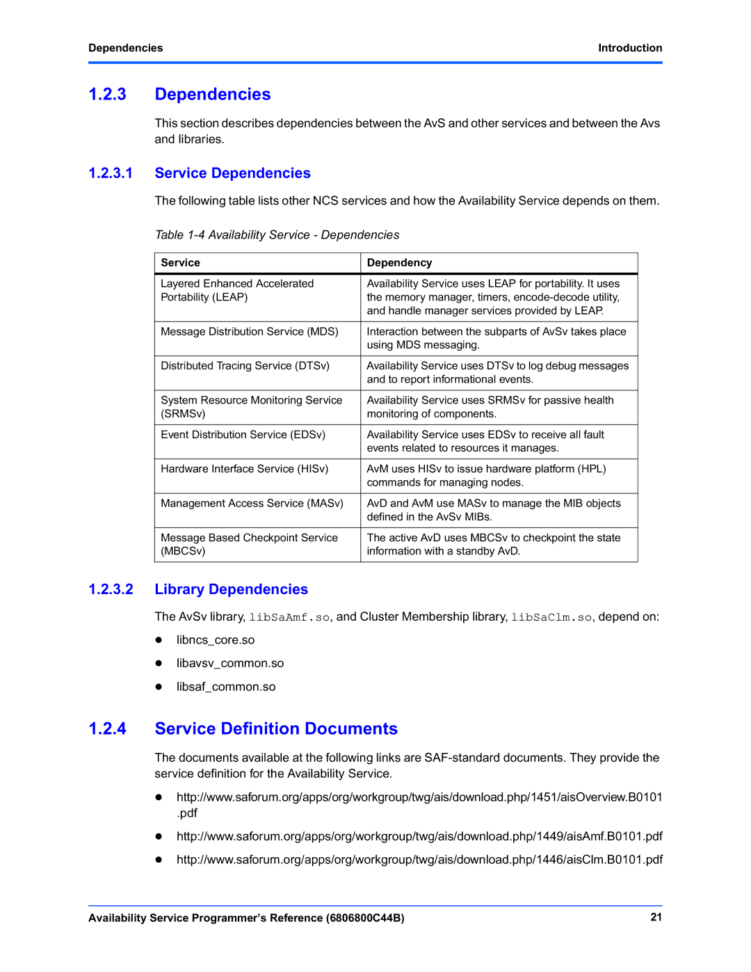 Motorola 6806800C44B manual Service Definition Documents, Availability Service Dependencies, Dependencies Introduction 