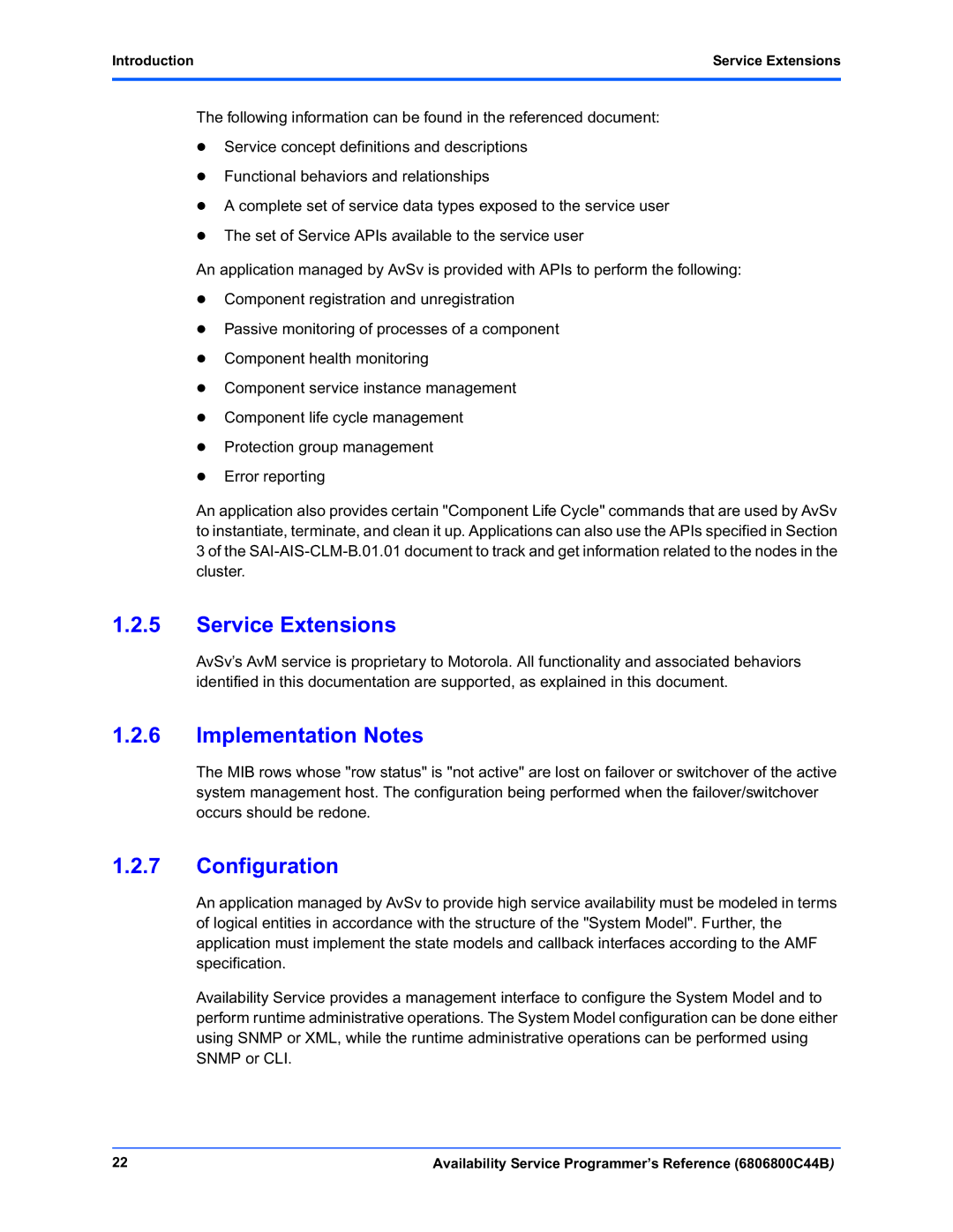 Motorola 6806800C44B manual Implementation Notes, Configuration, Introduction Service Extensions 