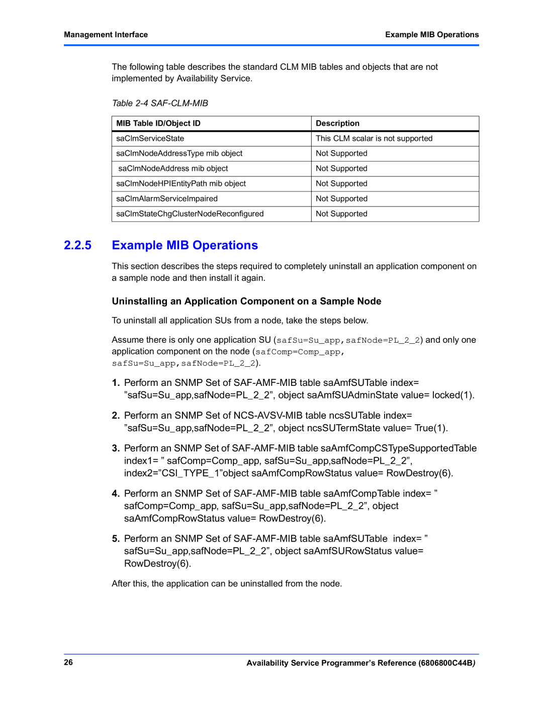 Motorola 6806800C44B manual Saf-Clm-Mib, Management Interface Example MIB Operations 