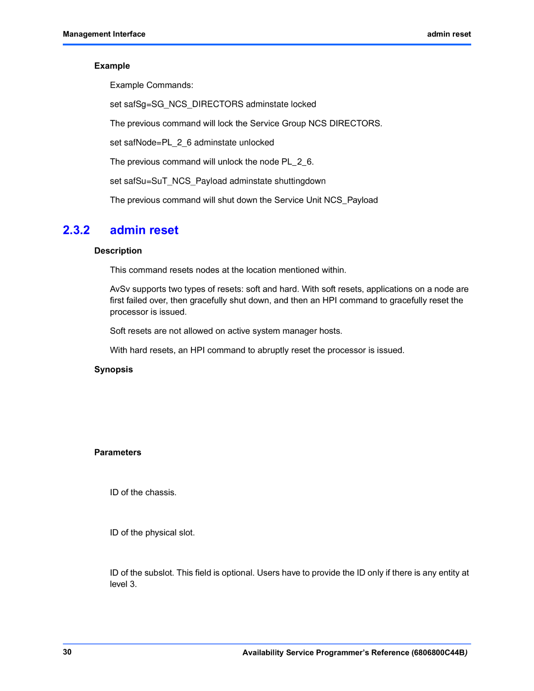 Motorola 6806800C44B manual Admin reset, Management Interface 