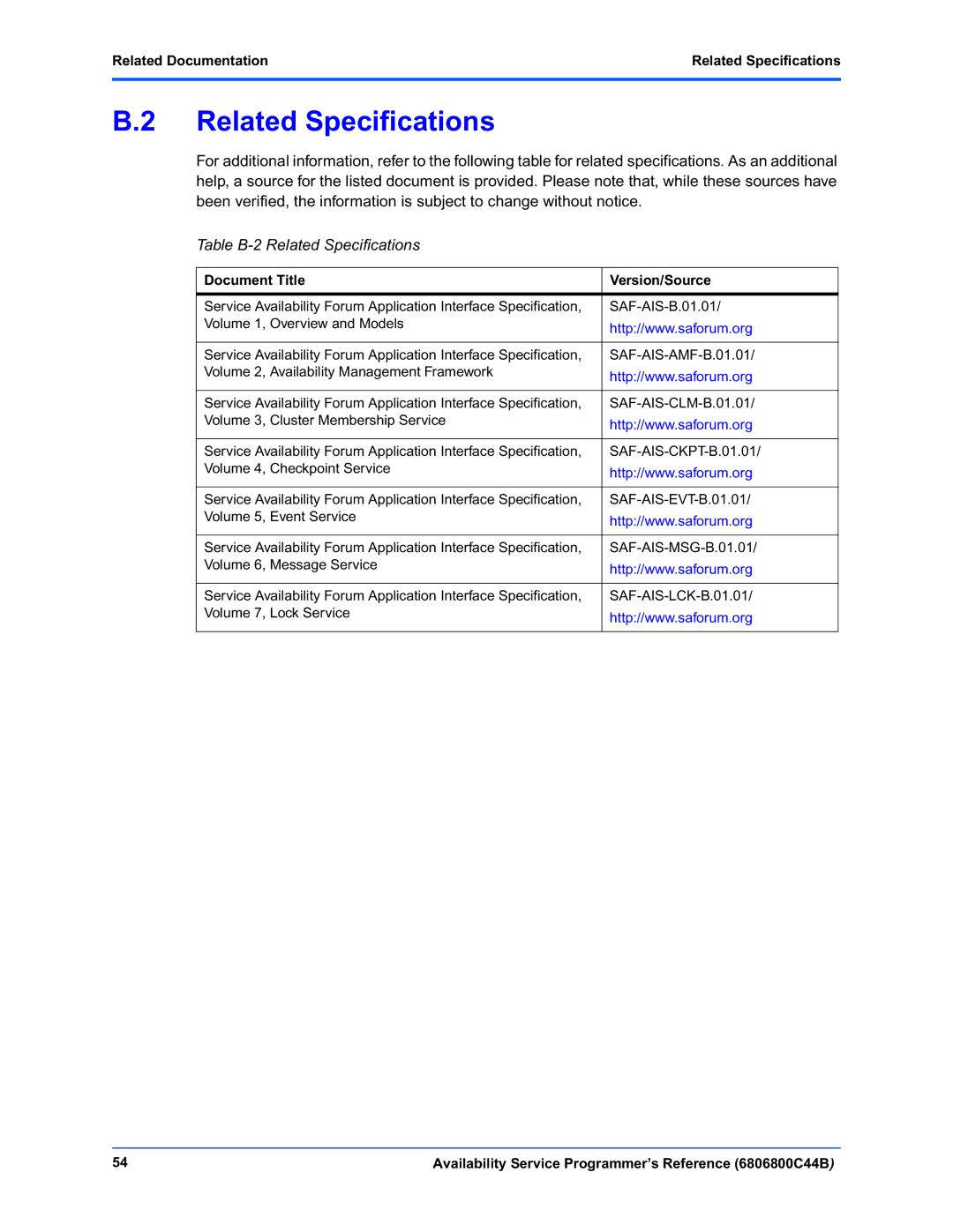 Motorola 6806800C44B manual Table B-2 Related Specifications, Related Documentation Related Specifications 