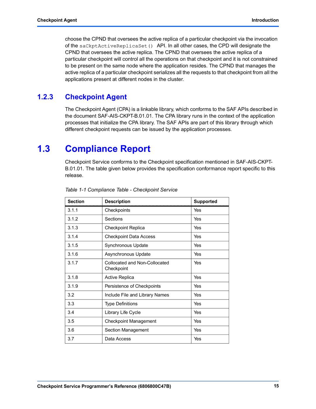 Motorola 6806800C47B manual Compliance Report, Checkpoint Agent, Compliance Table Checkpoint Service 