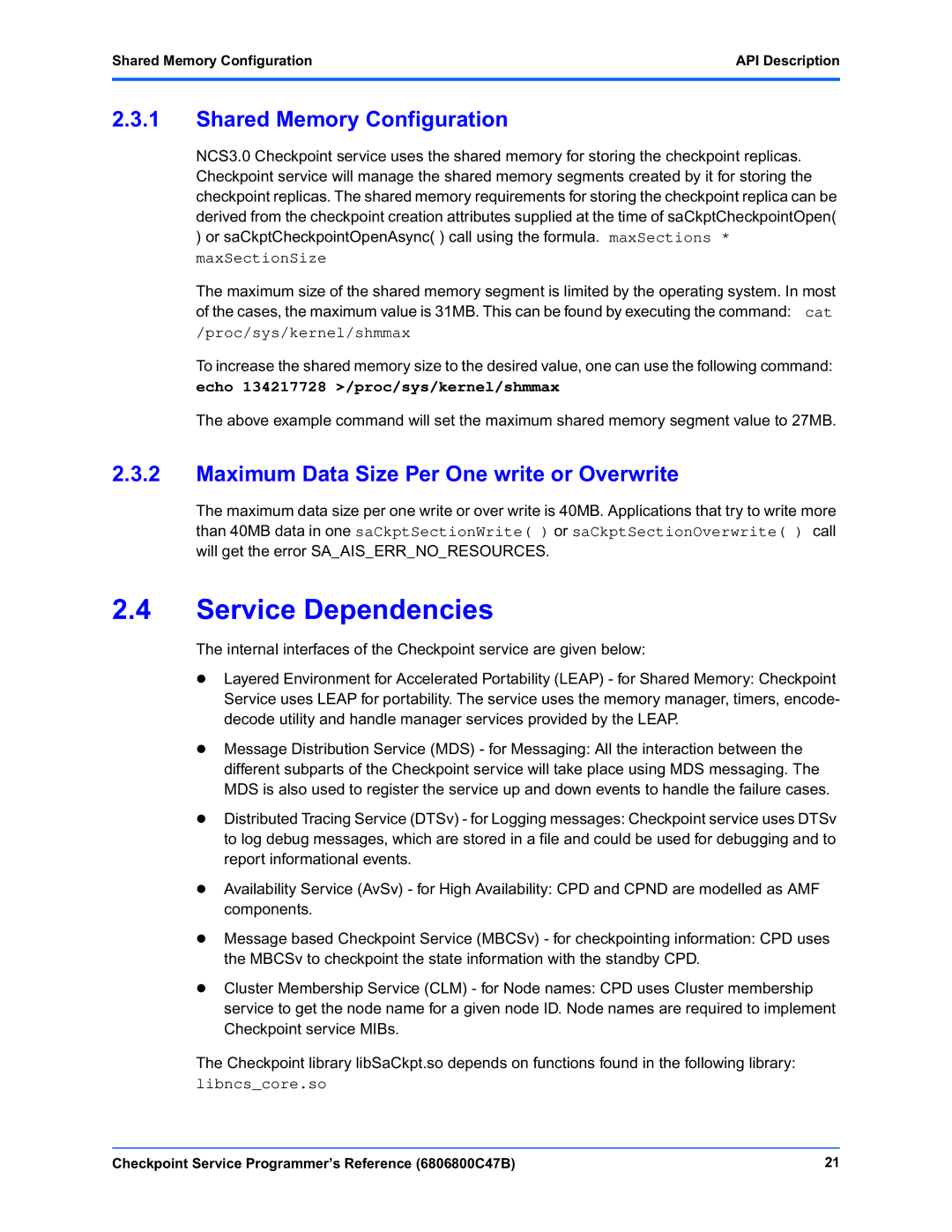 Motorola 6806800C47B manual Service Dependencies, Shared Memory Configuration, Maximum Data Size Per One write or Overwrite 