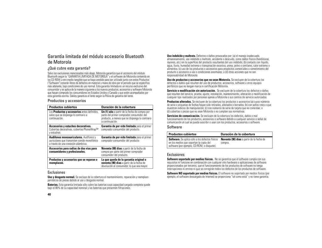 Motorola 6809494A40-O manual Garantía limitada del módulo accesorio Bluetooth, De Motorola, ¿Qué cubre esta garantía? 