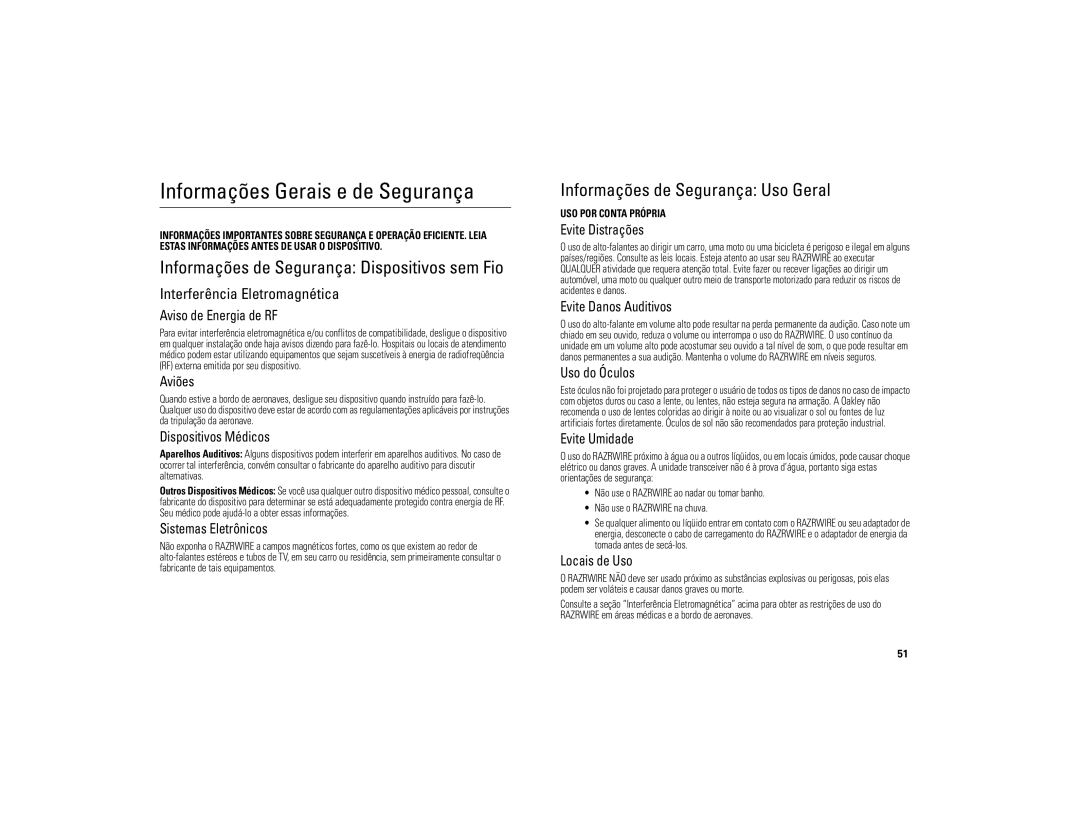 Motorola 6809494A40-O manual Informações Gerais e de Segurança, Informações de Segurança Uso Geral 