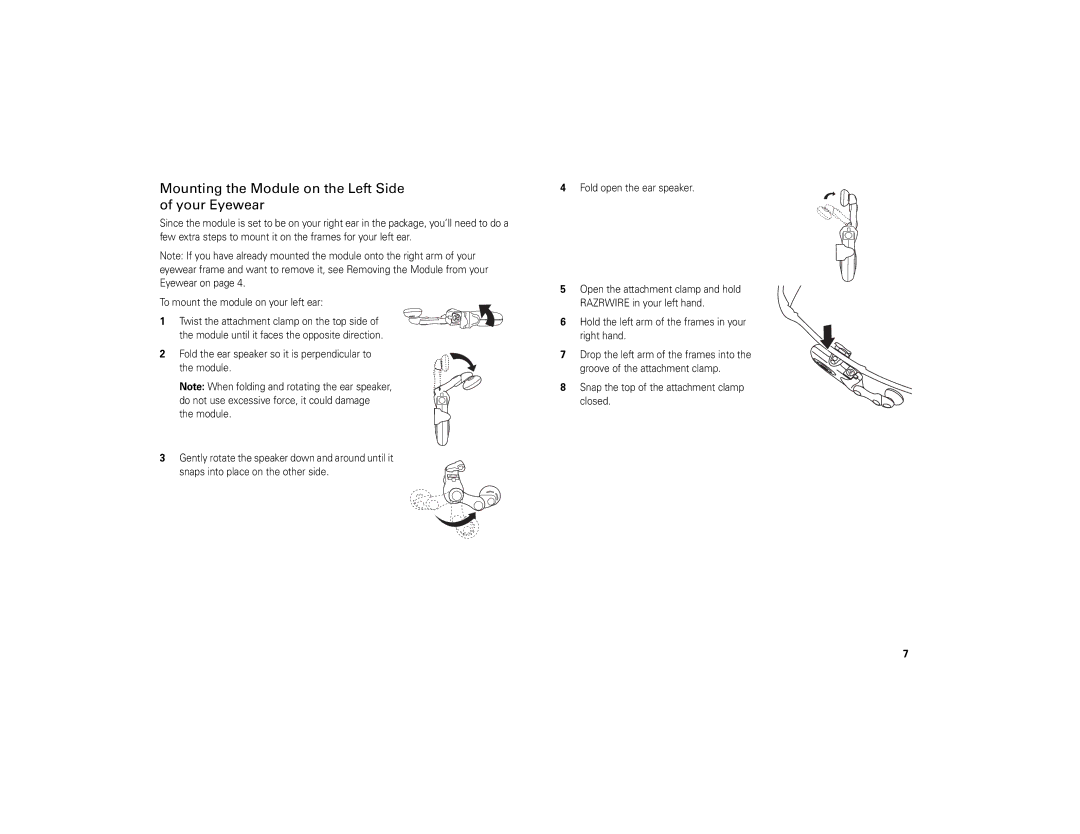 Motorola 6809494A40-O manual Mounting the Module on the Left Side, Your Eyewear 