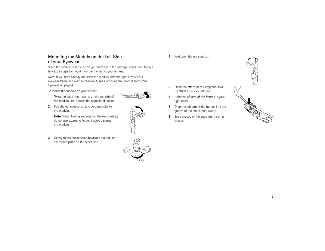 Motorola 6809494A40-O manual Mounting the Module on the Left Side, of your Eyewear 