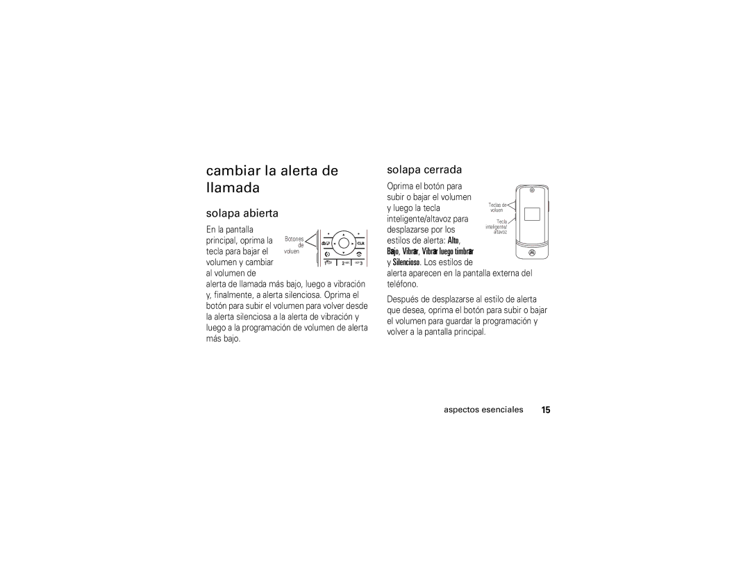 Motorola 6809502A01-C manual Cambiar la alerta de llamada, Solapa abierta, Solapa cerrada 