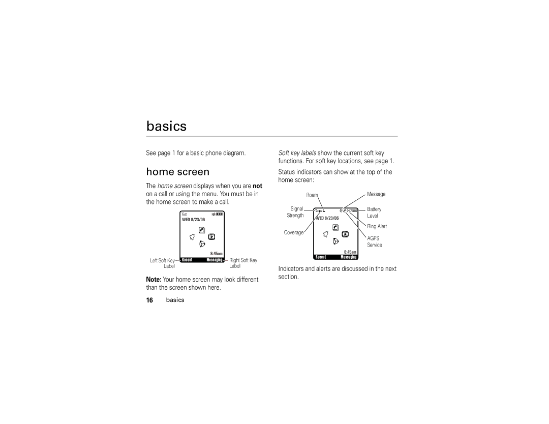 Motorola 6809502A01-C manual Basics, Home screen 