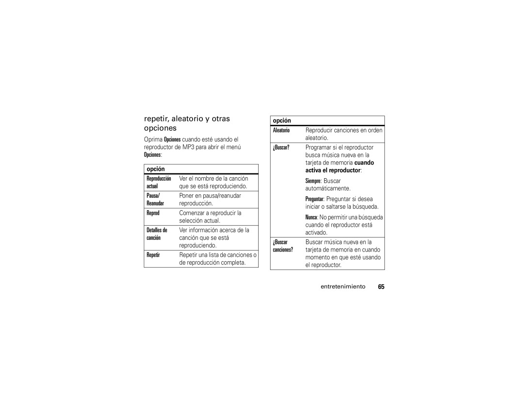 Motorola 6809502A01-C manual Repetir, aleatorio y otras opciones 