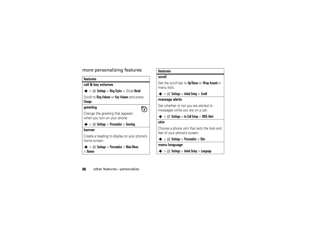 Motorola 6809502A01-C manual More personalizing features 