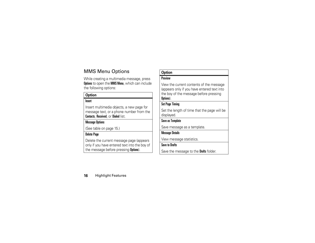 Motorola 6809504A81-A manual MMS Menu Options 