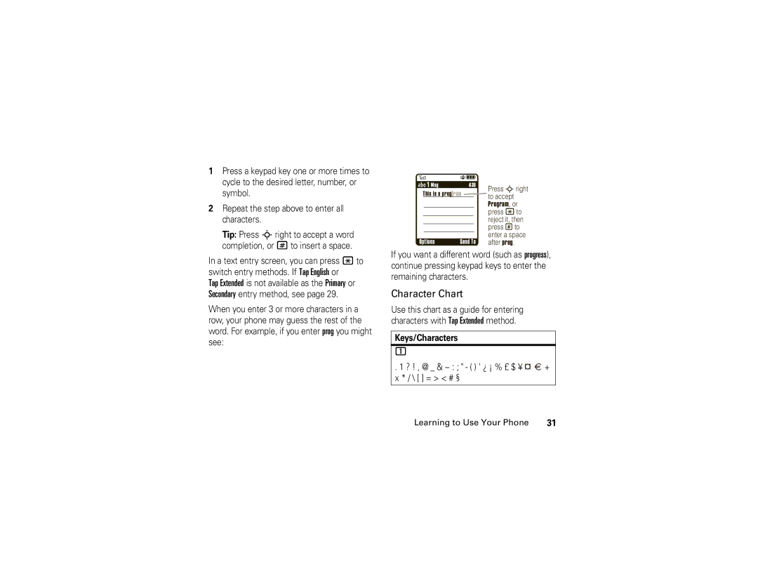 Motorola 6809504A81-A manual Character Chart, Keys/Characters 