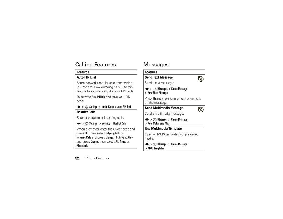 Motorola 6809504A81-A manual Calling Features, Messages 