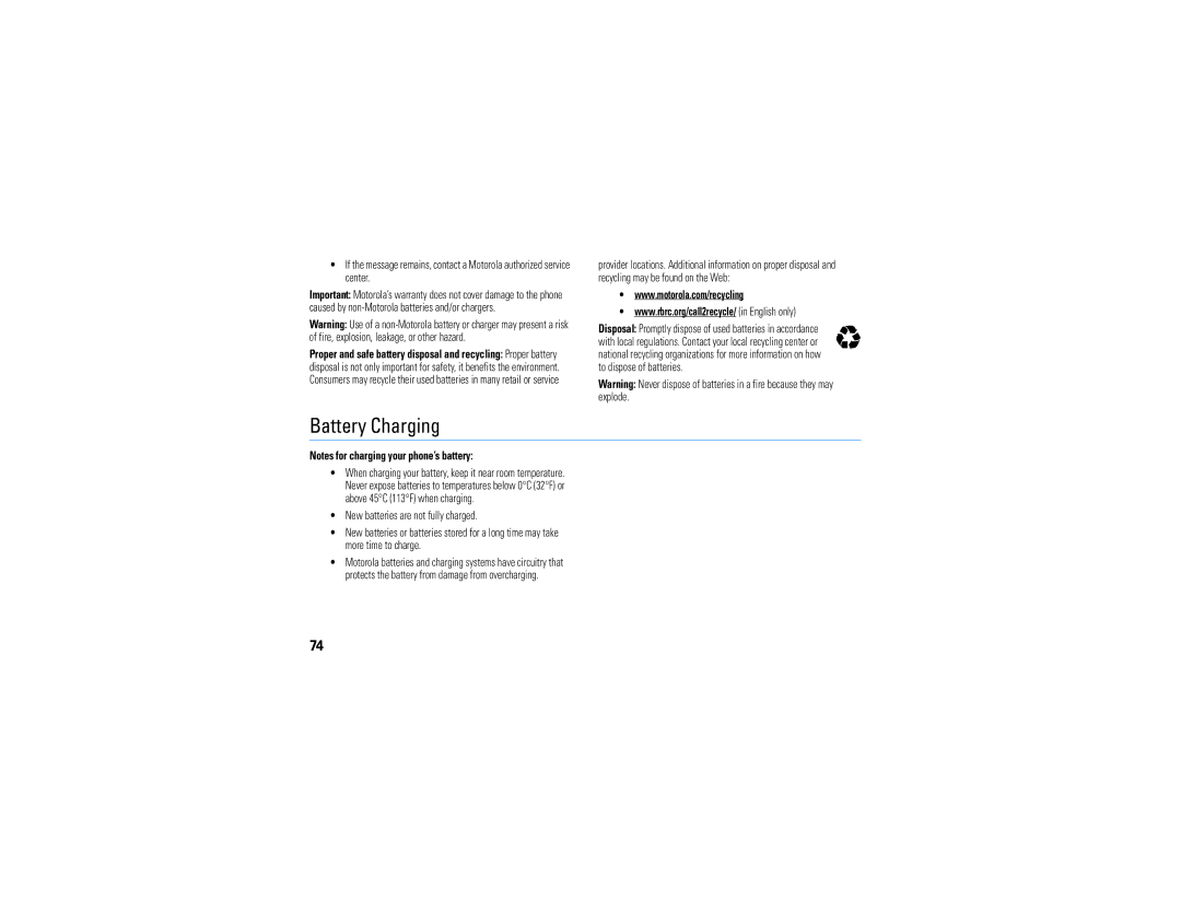 Motorola 6809504A81-A manual Battery Charging 