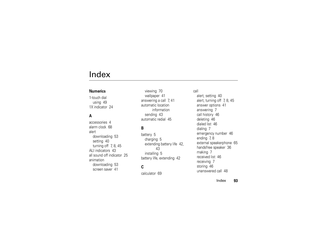 Motorola 6809504A81-A manual Index, Numerics 