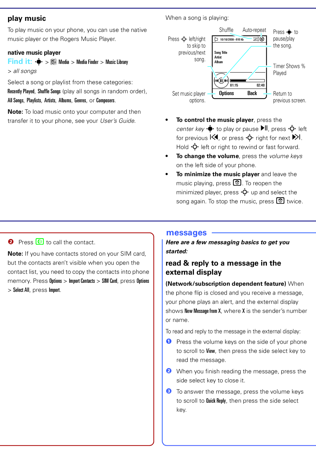 Motorola 6809505A83-A manual Play music, Read & reply to a message in the external display, Native music player 