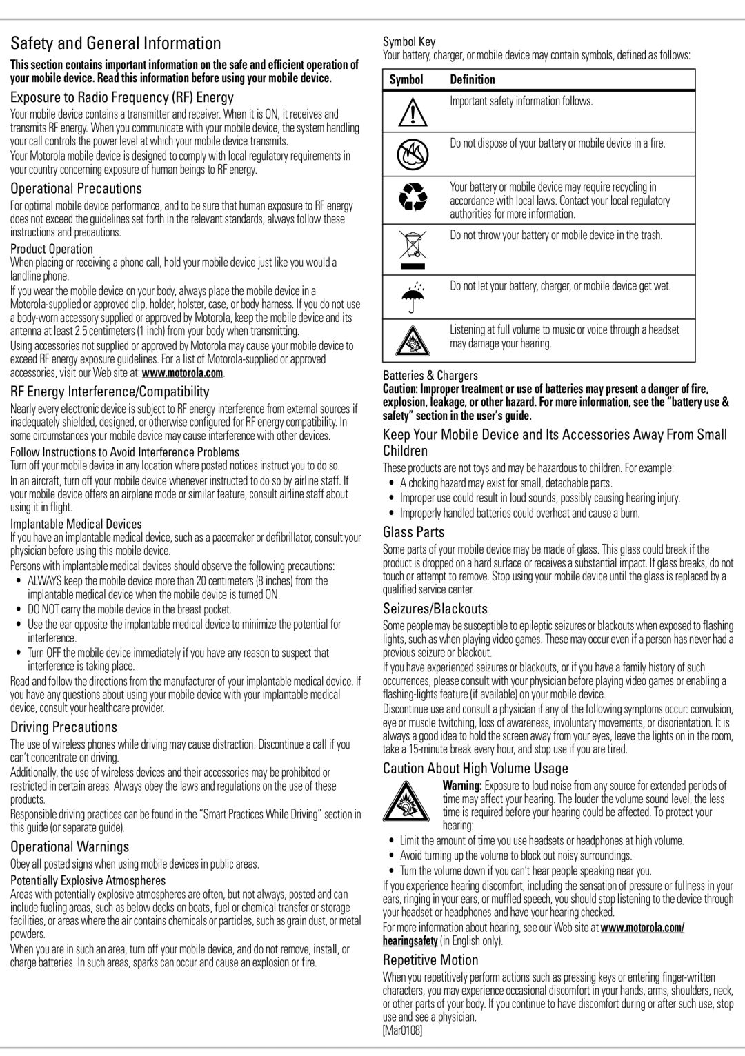 Motorola 6809505A83-A manual Safety and General Information 