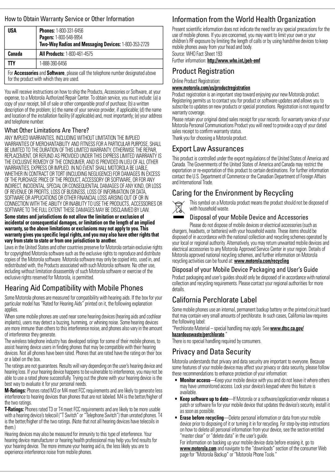 Motorola 6809505A83-A manual Hearing Aid Compatibility with Mobile Phones, Information from the World Health Organization 