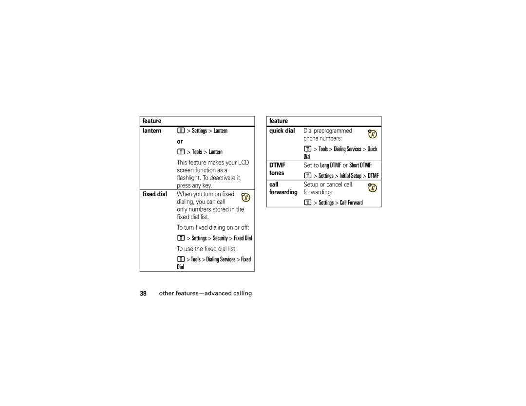 Motorola 6809512A76-A manual Lantern M Settings Lantern Tools Lantern, Dial, Settings Call Forward, Tones 