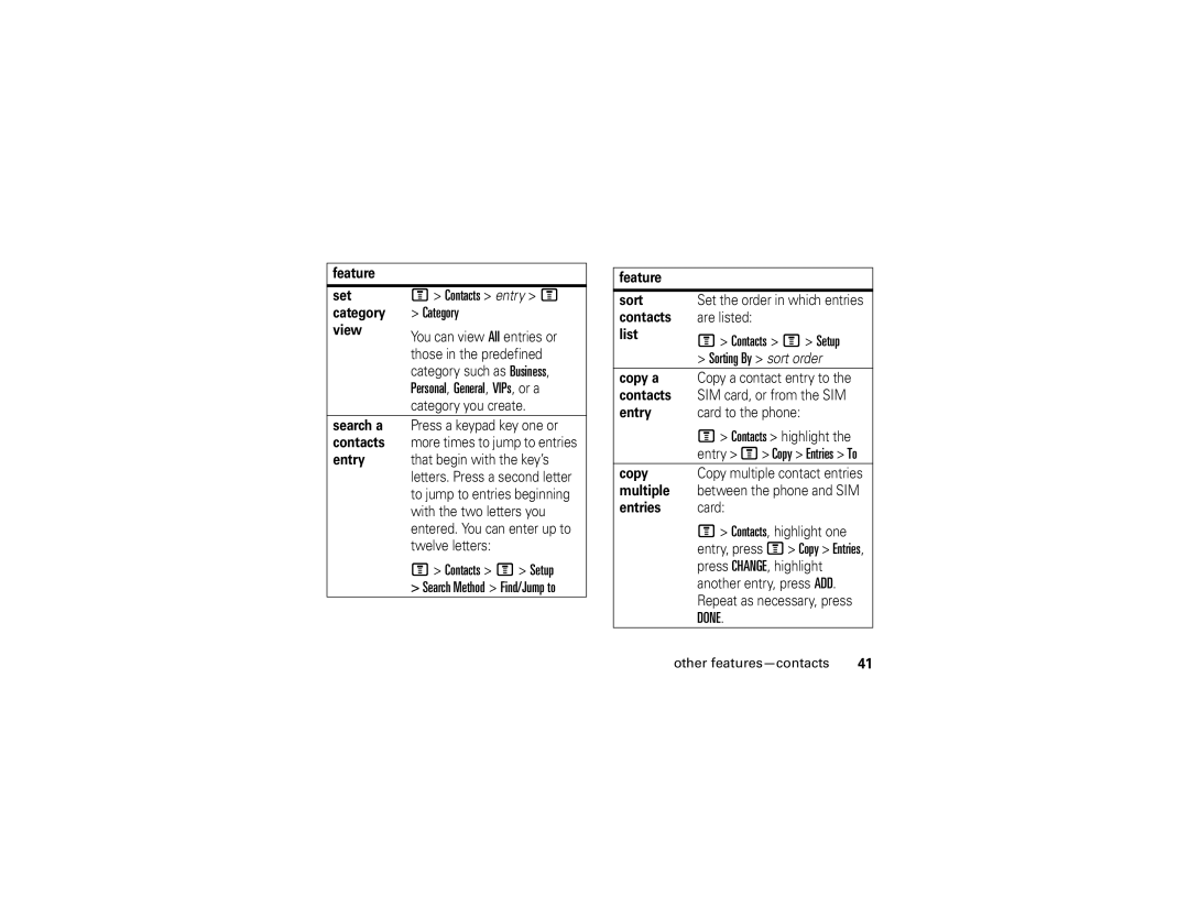 Motorola 6809512A76-A manual Contacts M Setup, Sorting By sort order 