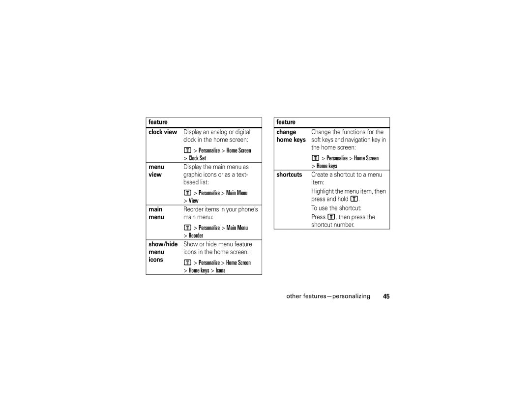 Motorola 6809512A76-A manual View, Reorder, Main, Menu, Show/hide menu icons 