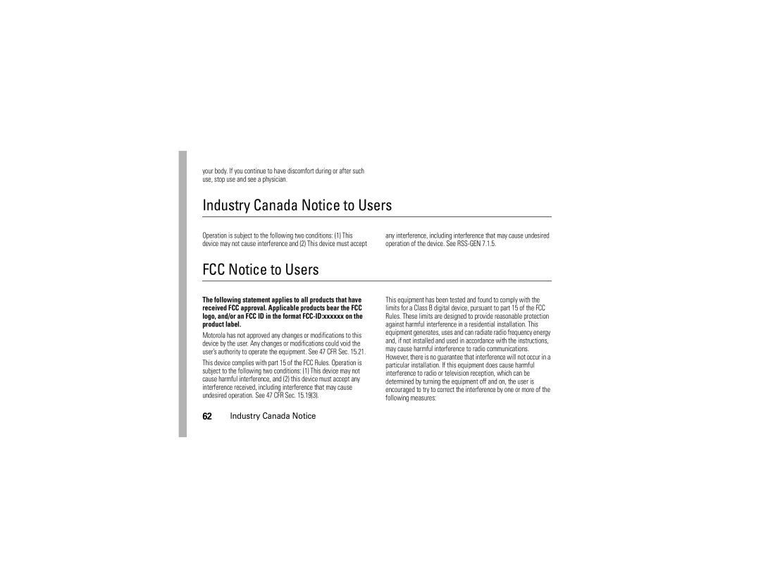 Motorola 6809512A76-A manual Industry Canada Notice to Users, FCC Notice to Users 