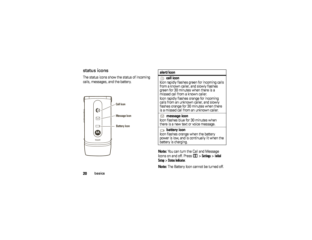 Motorola 6809512A76-A manual status icons, Setup Status Indicator 