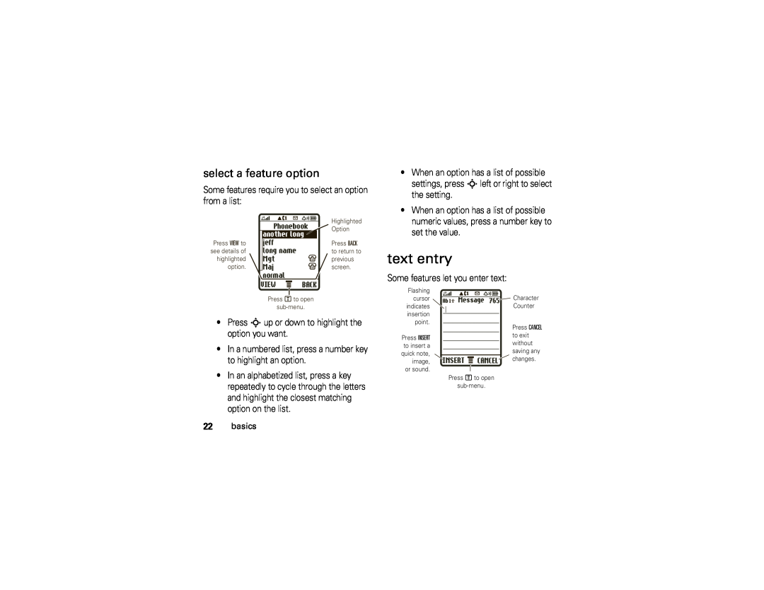 Motorola 6809512A76-A manual text entry, select a feature option 