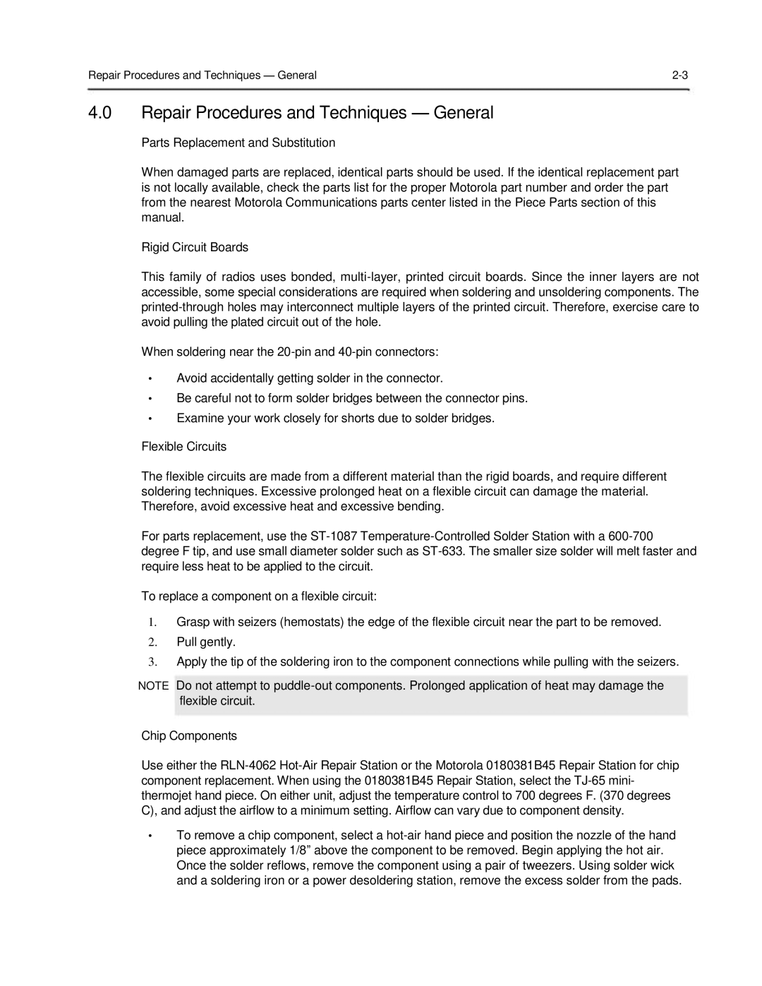 Motorola 6816101H01-A service manual Repair Procedures and Techniques General 