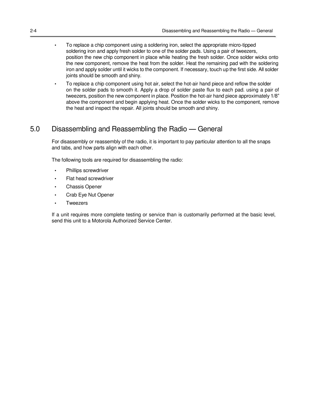 Motorola 6816101H01-A service manual Disassembling and Reassembling the Radio General 