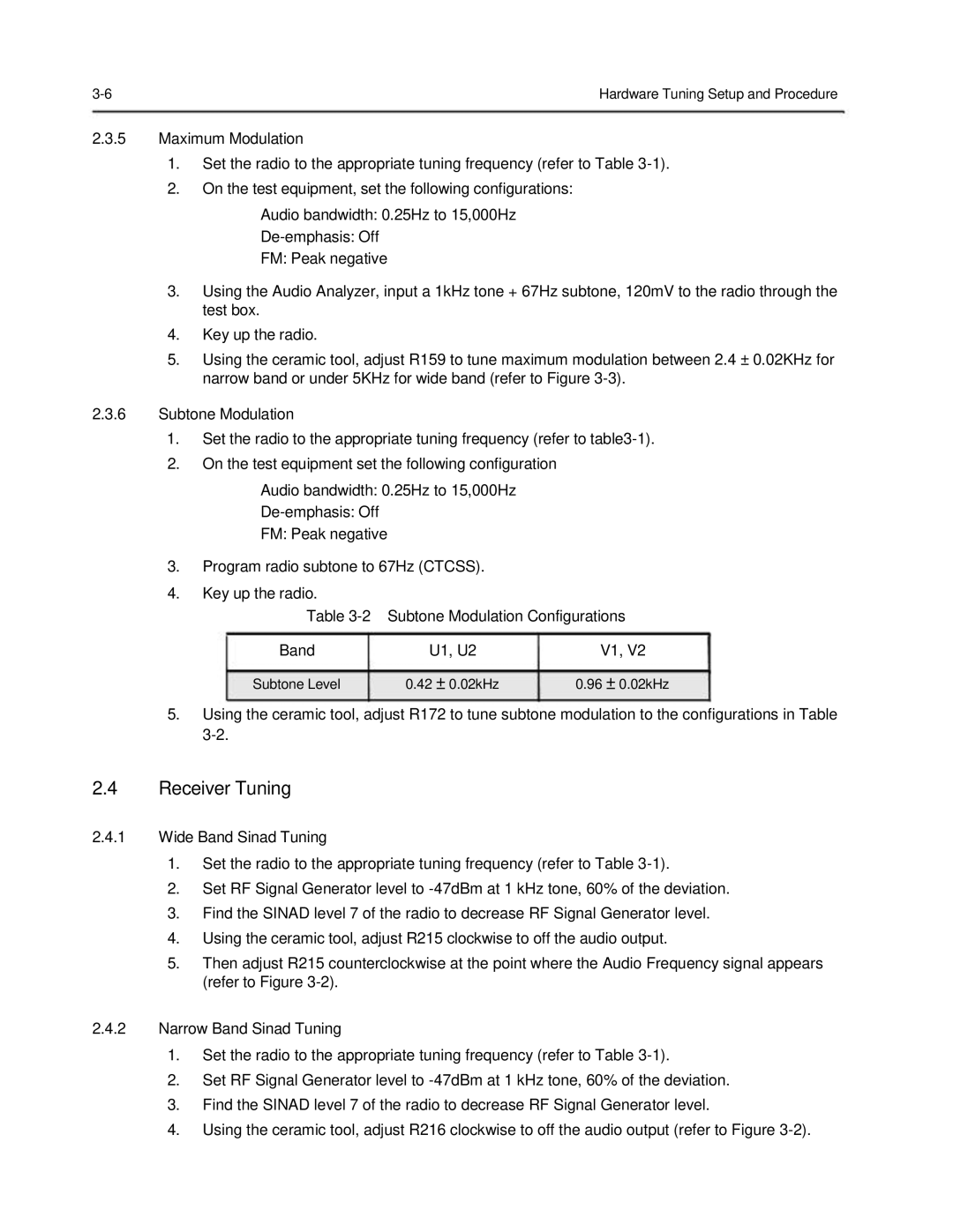 Motorola 6816101H01-A service manual Subtone Level 42 ± 0.02kHz 96 ± 0.02kHz 