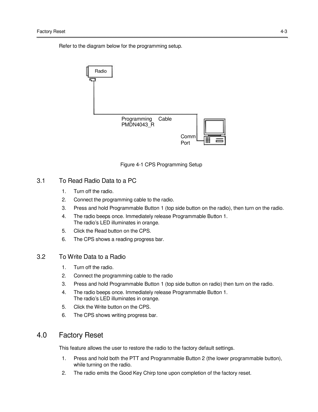 Motorola 6816101H01-A service manual Factory Reset, CPS Programming Setup 